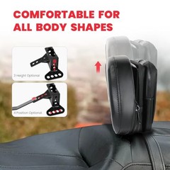Adjustable Rider Backrest w/ Storage Bag for Harley Touring 1997-2026 Detachable
