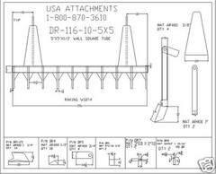 dozer blade root rake, 116″ wide, 1120 lbs AR400 steel NEW, USA Attachments