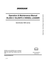 Doosan DL250-3 DL250TC-3 Wheel Loader Operators Maintenance Manual SN 10001-Up