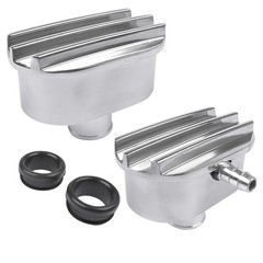 Finned Oval Polished Aluminum Valve Cover Breather & PCV Valve Combo for 1-1/4″
