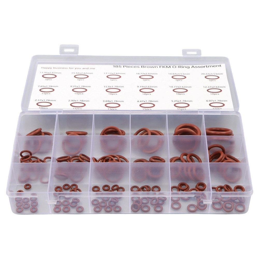 185 Pcs FKM Brown O-Ring Kit,75A Durometer,18 Kind Size from 2.57mm to 20.22mm