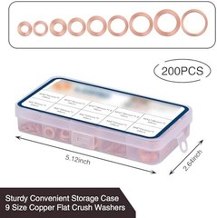 Pack-200 Automobile Copper Flat Gasket Assortment Combination Set, Multi-Specifi