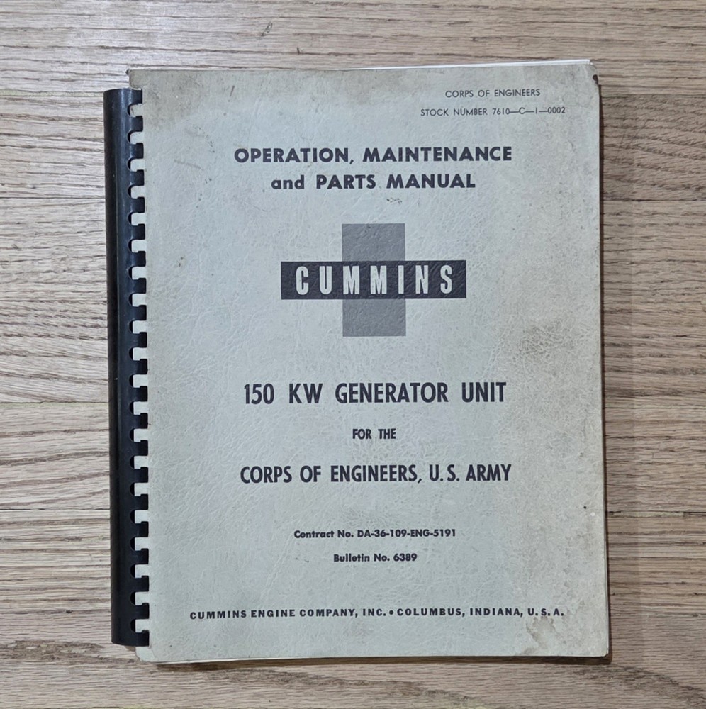 1955 Cummins 150kw Generator Operation, Maintenance, Parts Manual