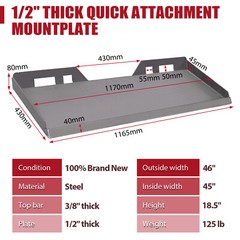 1/2″ thick Skid Steer Mount Plate Adapter Loader Quick Tach Attachment