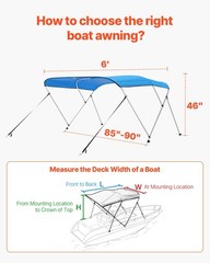 3 Bow Boat Bimini Tops, 600D Polyester Canopy with Aluminum Alloy Frame, Waterpr