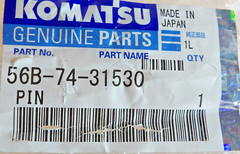 Komatsu Genuine Pin 56B-74-31530 New OEM Excavator Heavy Equipment Part