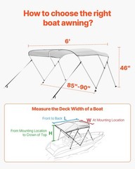 3 Bow Boat Bimini Tops, 600D Polyester Canopy with Aluminum Alloy Frame, Waterpr
