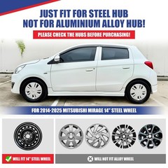 14in Snap-On Hubcaps Set 4 Mitsubishi Mirage 2014-2025 Versa Matte Black