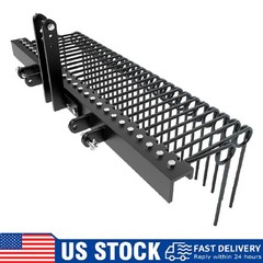 60″ 3Pt Pine Straw Rake Heavy Duty Steel Tractor Rake Attachment for Cat 0 Cat 1