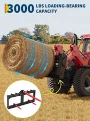 49″ Hay Spear for Skid Steer Loader Tractor, 2x 17″ Stabilizer Spears Forks