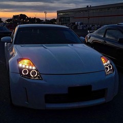 2003-2005 Nissan 350Z LED Dual Halo Halogen Projector Headlights Black Smoke