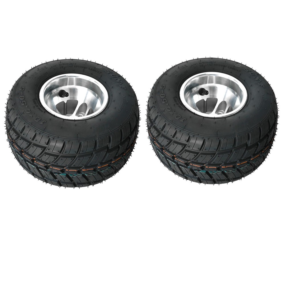 2PCS 10×4.50-5 Go Kart Tires Rims 5″ Tubeless 3 Lug 50mm Bolt Pattern