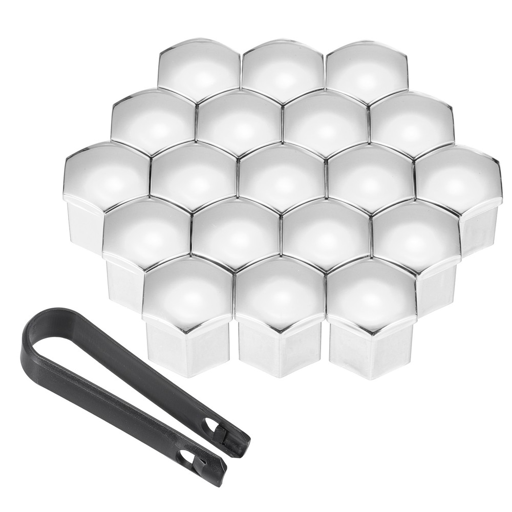 20Pcs 21mm Wheel Lug Nut Cover Bolt Caps Car Tire Nut Cover with Tongs Silver