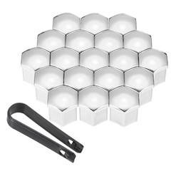20Pcs 21mm Wheel Lug Nut Cover Bolt Caps Car Tire Nut Cover with Tongs Silver