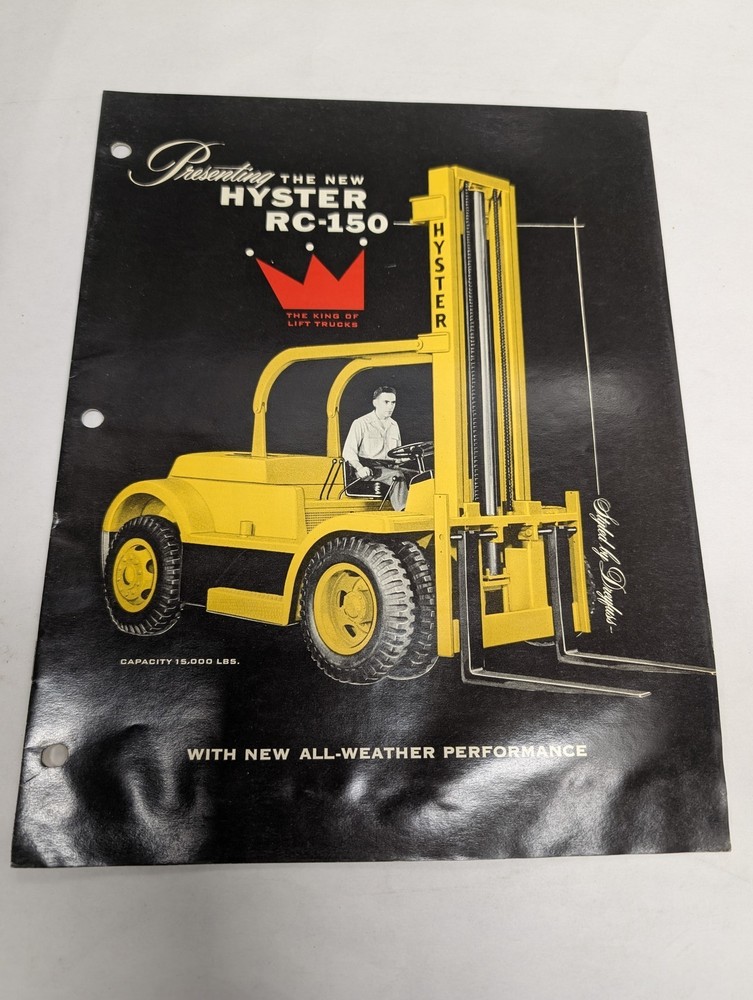 HYSTER FORK LIFT TRUCK SALES BROCHURE LITERATURE INFORMATION CATALOG 1956 RC-150