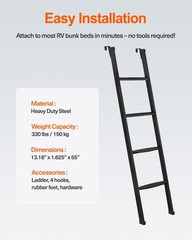 RV Bunk Ladder 55 Inch, Heavy Duty Bunk Bed Ladder with 4 Hook, Wide Foot Ste…