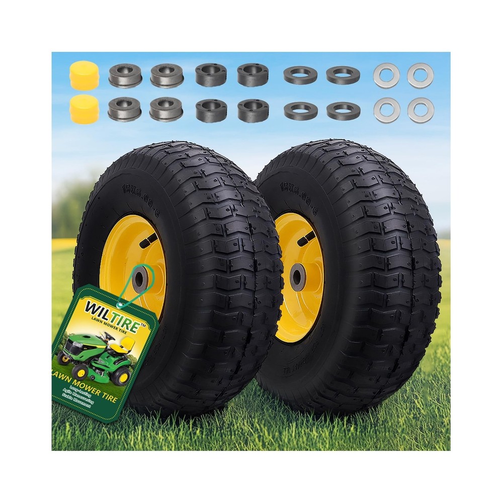 15×6.00-6 Tire and Wheel Assembly (2 Pack),Replacement Riding Lawn Mower Fron…