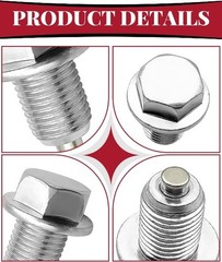 M14x1.5 Magnetic Oil Drain Plug, Stainless Steel Engine Oil Pan Size: M14x1.5