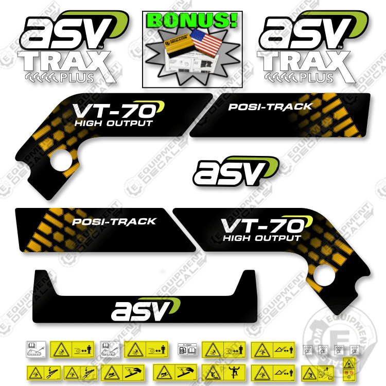 Fits ASV VT-70 Decal Kit High Output Track Loader – 7 YEAR OUTDOOR 3M VINYL!