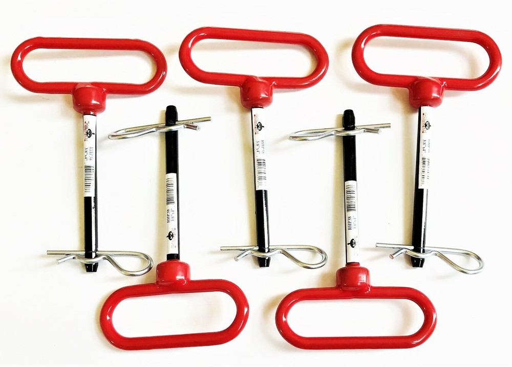 5 GOLIATH INDUSTRIAL RED HANDLE 3/8″ X 4″ TRACTOR HITCH PINS WAGON TRAILER RHP38
