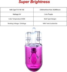 10-Pack T10 168 194 W5W Wedge Halogen Bulbs for Instrument Panel Color: purple