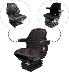 Heavy Duty Tractor Seat Cover Forklift Black Leather Red Stitch No Headrest