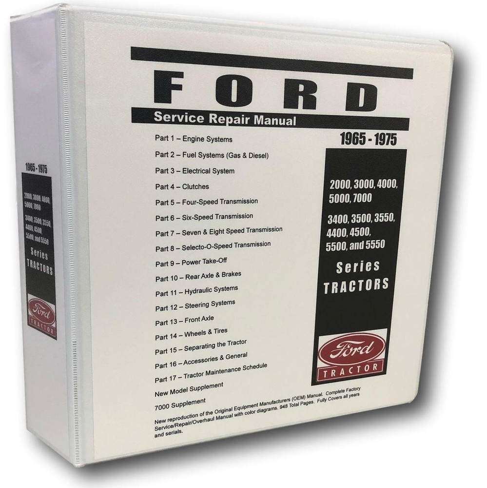 4500 Ford Tractor Technical Service Shop Repair Manual HUGE 948pgs COLOR charts