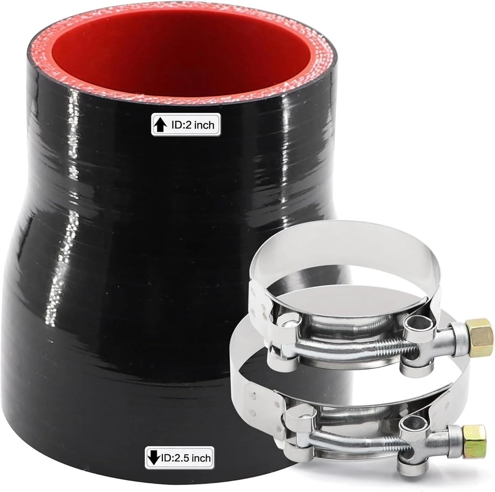 2 to 2-1/2 inches Black Silicone Reducer Coupler with 2 T-Bolt Clamps ID2″-2.5″