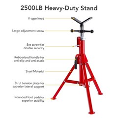 Garveetech V Head Pipe Jack Stand 28-52 In Adjustable Height 2500 Lbs Load 1/8
