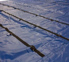 Super Light 14 Oz Lumber Tarp 16×18 (4′ Drop with 4′ x 8′ Flap) – Blue