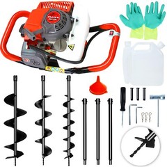 62CC 2.1KW Gas Post Hole Auger Digger W/ 3 Bits (3″ 5″ & 8″)+3 Rods(24″24″24″)