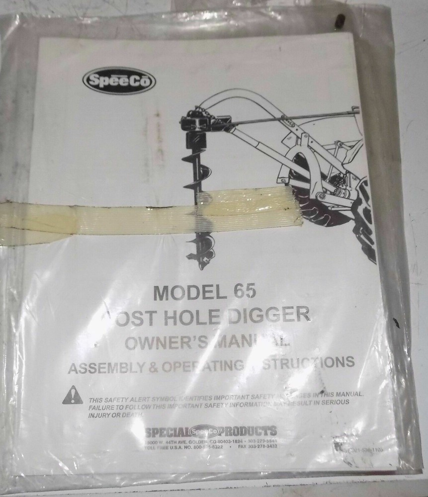 SPEECO Model 65 No. POST HOLE DIGGER Owner’s Manual PD21-536-1105