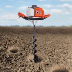 71CC 2 Stroke Post Hole Digger Gas Power Earth Auger Fence Drill w/4″,6″,8″ Bits