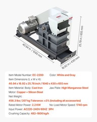 VEVOR Jaw Crusher 6.10 x 5.12 inch Feed Size Stone Rock Crushing Machine 220V