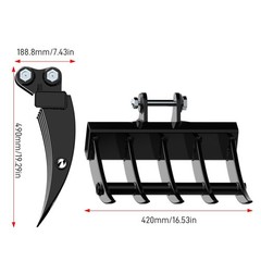 Rake Attachment For Mini Excavator 1 Ton To 1.5Ton Digger 5 Tooth with Two Pins