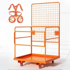 45 x 43 in Forklift Cage, Max. 2200 LBS Forklift Man Basket with Harness & Wheel