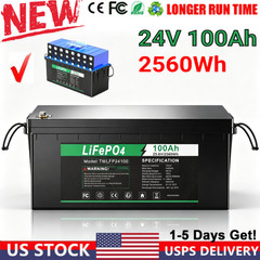 24V 100Ah LiFePO4 Lithium Battery Cycle Deep Built-in BMS for Solar RV Off-grid