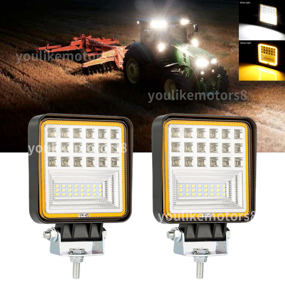 Square Led Work Lights 2PCS 4″ 12v 24v White Amber Flood Spot Beam Tractor 4×4