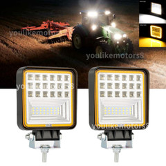 Square Led Work Lights 2PCS 4″ 12v 24v White Amber Flood Spot Beam Tractor 4×4