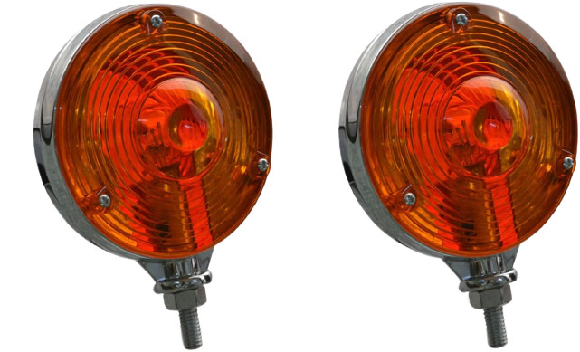 12V Kubota Tractor Chrome Frame Amber Lens Warning Lamp Set Hazard Style