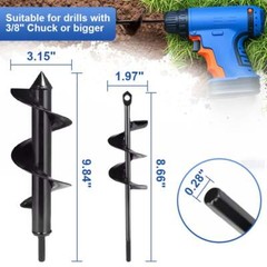2pcs Auger Drill Bit for Planting Solid Shaft Garden Plant Flower Bulb Spiral
