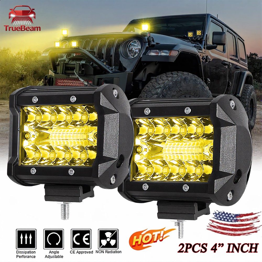 2Pcs 4″ LED Work Lights Amber Spot Pods OffRoad Truck ATV UTV Driving Fog Lamps