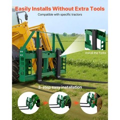 Uimoso Pallet Fork Frame Attachment w/36 inch Skid Steer Forks for JD Tractors