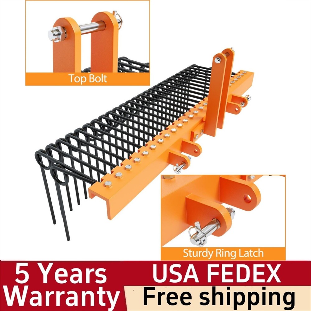 5FT Pine Straw Needle Rake 3 Point Straw Rake,Durable Powder Coated for Cat0/1/3