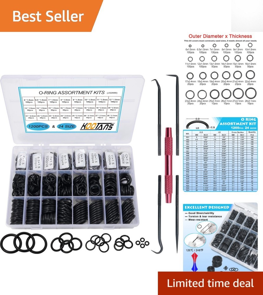 Complete 1200Pcs Nitrile O-Ring Kit – Versatile 24 Size Set for Leak Prevention