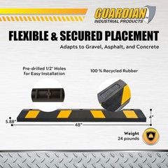 Guardian Parking Stop, 4Ft Rubber Curb with Mounting Holes, Black/Yellow, 2 Pack