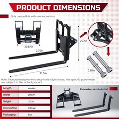 NEW Pallet Fork Attachment For 0.8-1.5 Ton Mini Excavator 25mm Pin Quick Attach
