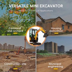 MMS 1.2Ton Enclosed Cab Mini Excavator 13.5HP Gas EPA Engine With 6 Attachments