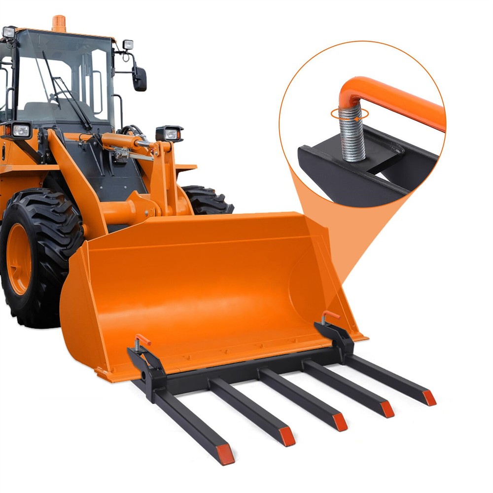 🆕✅48″ Bucket Clamp on Debris Forks to 2500 LBS Capacity 5 Fork Heavy Duty Clamp
