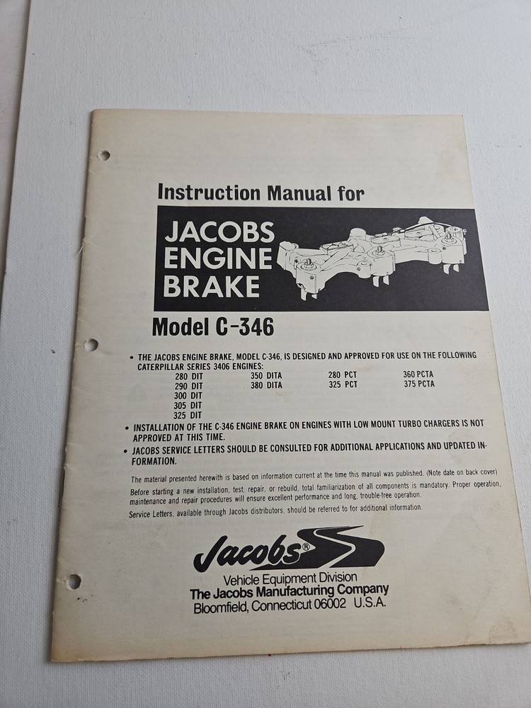 Jacobs Engine Brake Model #C-346 Instruction Manual #EMG